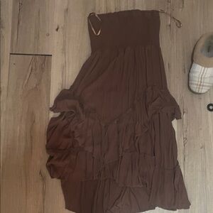 Blue Blush Brown Textured Layered Slip Dress with Thin Straps